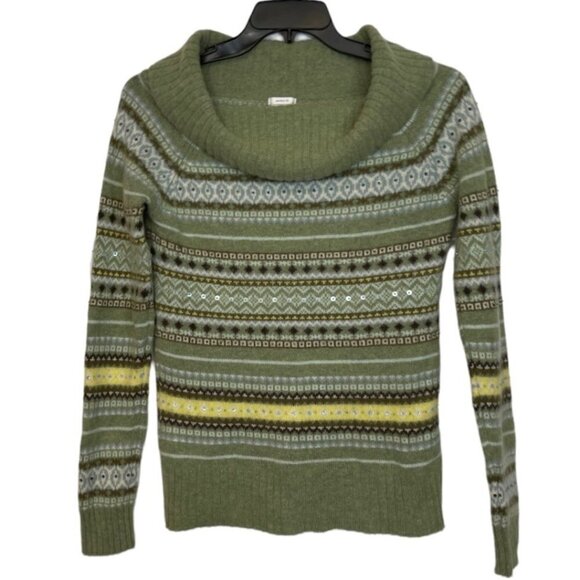 OLD NAVY BRAND Nordic Lambswool Cowl Neck Sweater Women's Large Sage Striped EUC - Picture 7 of 11